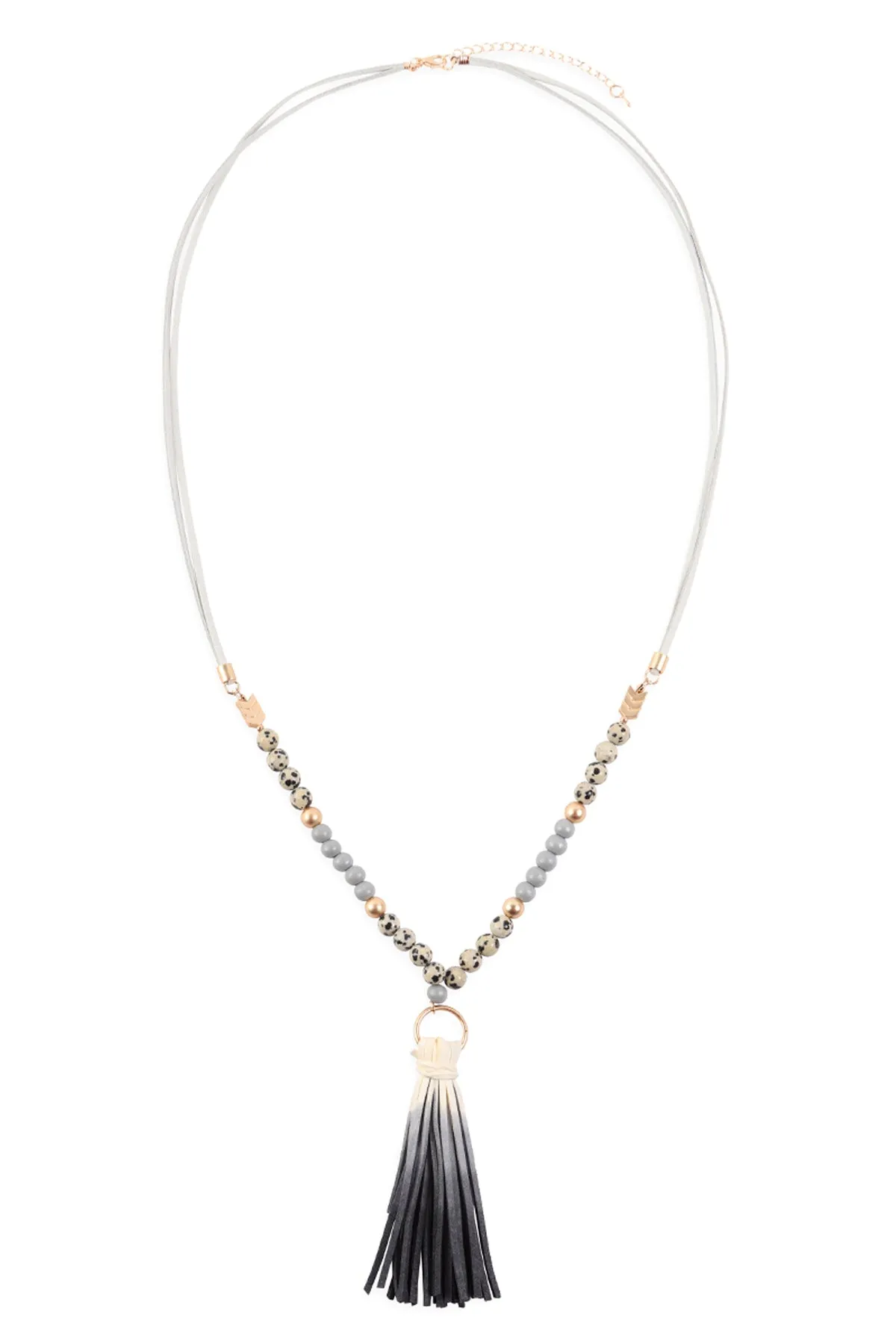 MULTI BEAD PU LEATHER TASSEL NECKLACE