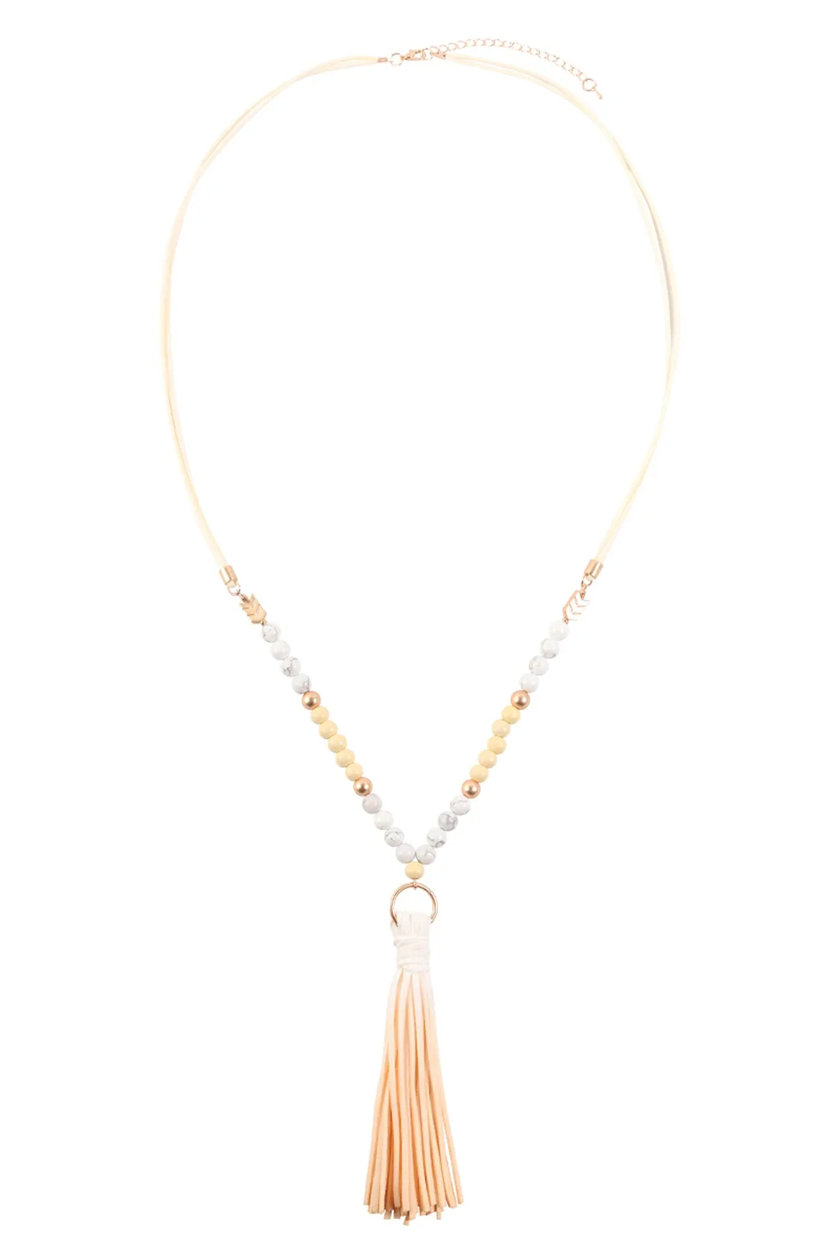 MULTI BEAD PU LEATHER TASSEL NECKLACE