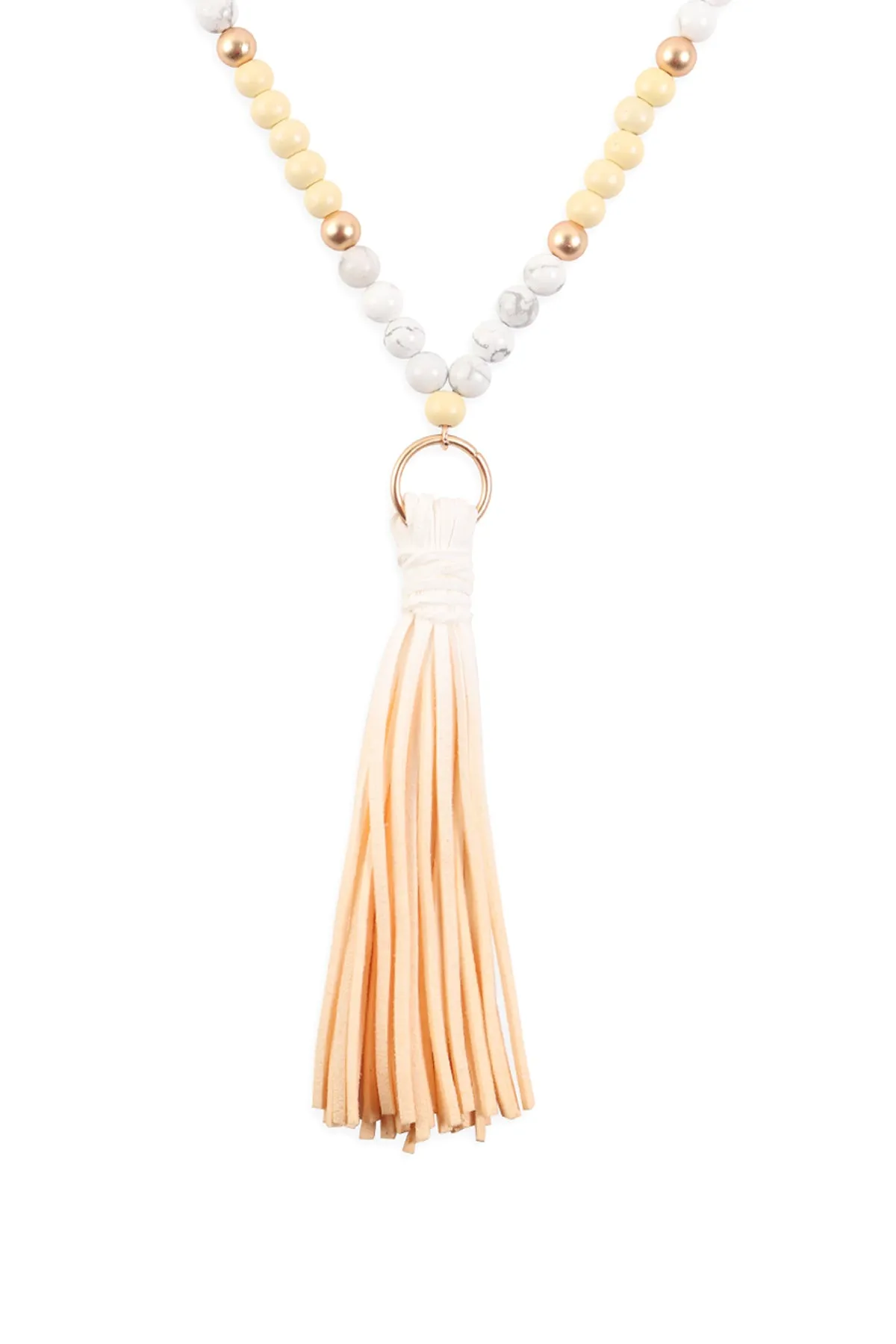 MULTI BEAD PU LEATHER TASSEL NECKLACE