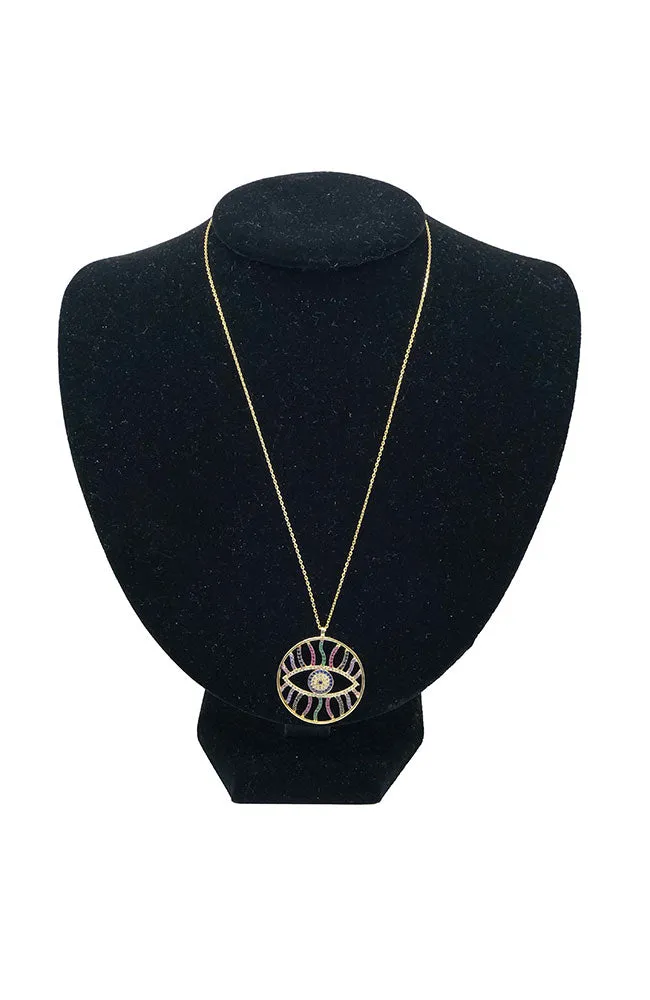 Multicolor CZ Evil Eye Necklace