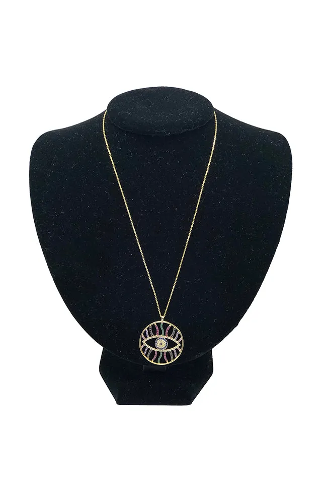 Multicolor CZ Evil Eye Necklace