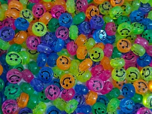 Multicolour Smiley Acrylic Beads- 10x10 mm