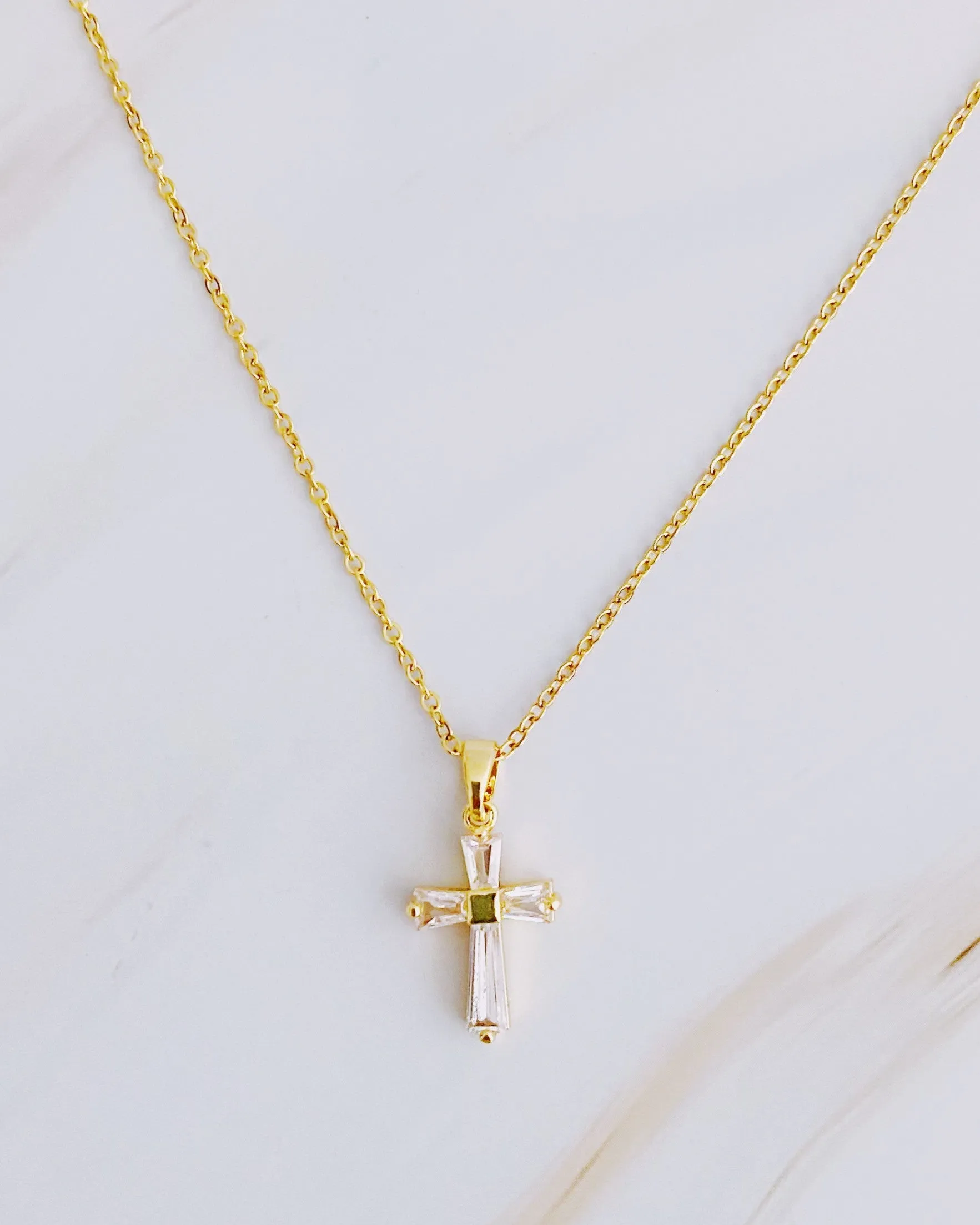 My Dear Crystal Cross Necklace - Gold