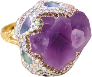 Natural Amethyst Green Jade Statement Ring for Women Big Rings Adjustable Open Size Gemstone Dainty Trendy Simple Party Wedding Band Thumb Rings Jewelry Birthday