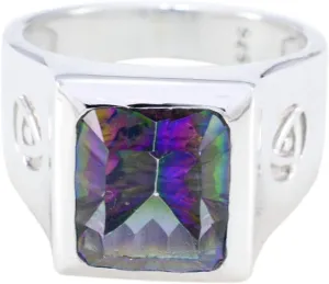 Natural Gemstone Octagon Shape One Stone Faceted Mystic Quartz rings-Solid Silver Multi Color Mystic Quartz Ring-August Birth Leo Astrology Natural Gemstone Ring SRMQUFC-6010-4 us