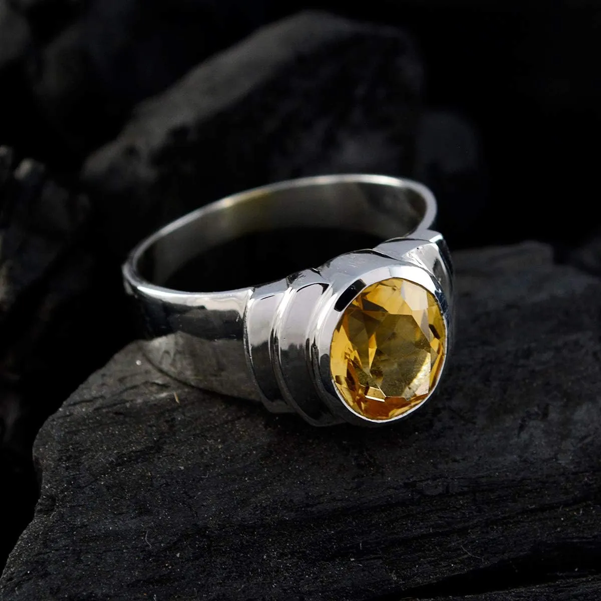 Natural Gemstone Oval Shape One Stone Faceted Citrine rings-925 Silver Yellow Citrine Ring-June Birth Gemini Astrology Natural Gemstone Ring SRCITFC-3009-4 us