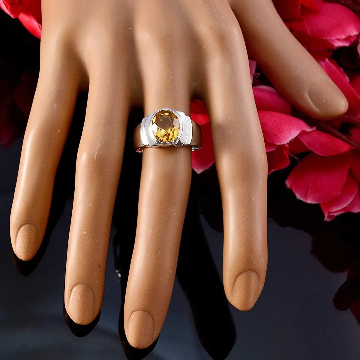 Natural Gemstone Oval Shape One Stone Faceted Citrine rings-925 Silver Yellow Citrine Ring-June Birth Gemini Astrology Natural Gemstone Ring SRCITFC-3009-4 us