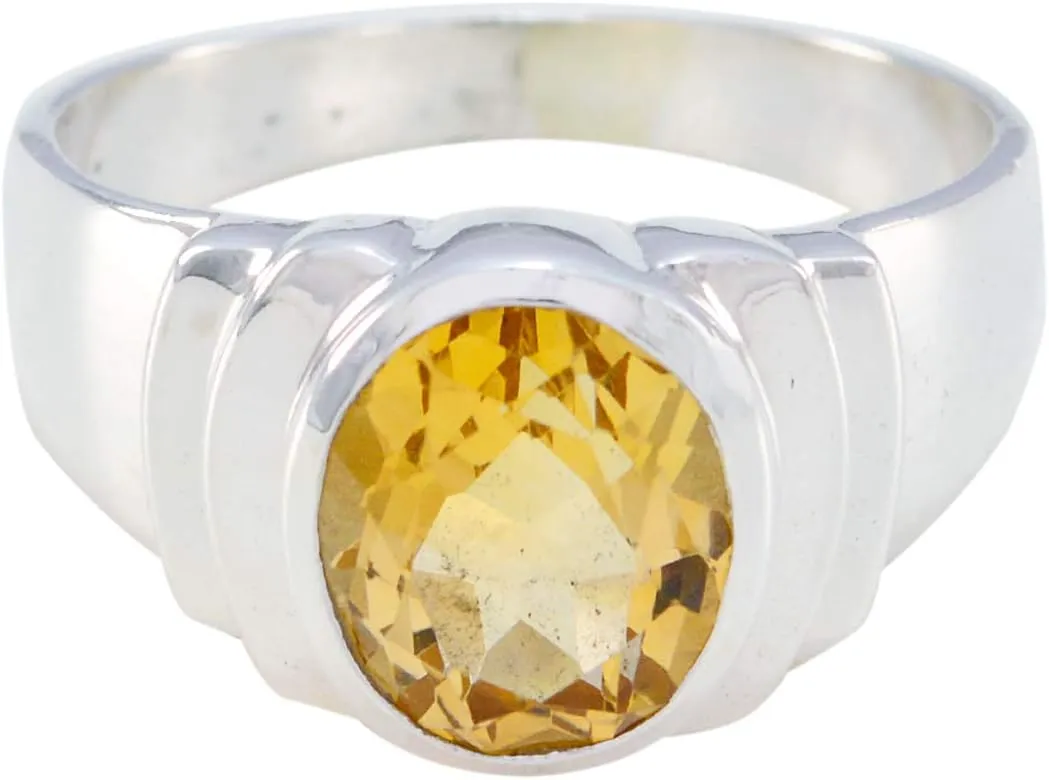 Natural Gemstone Oval Shape One Stone Faceted Citrine rings-925 Silver Yellow Citrine Ring-June Birth Gemini Astrology Natural Gemstone Ring SRCITFC-3009-4 us