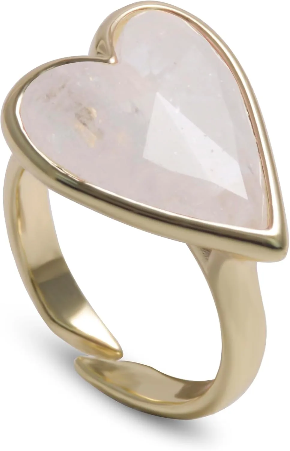 Natural Gemstone Ring, Heart Shape Genuine Crystal Quartz Amethyst Amazonite Rose Quartz Rings for Women, 14K Gold Plated Adjustable Crystal Rings.