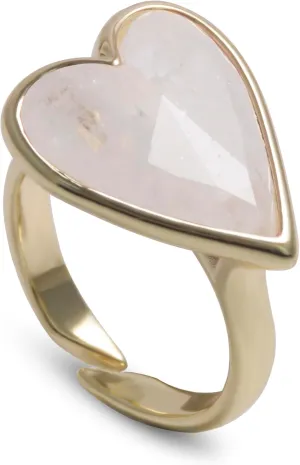 Natural Gemstone Ring, Heart Shape Genuine Crystal Quartz Amethyst Amazonite Rose Quartz Rings for Women, 14K Gold Plated Adjustable Crystal Rings.