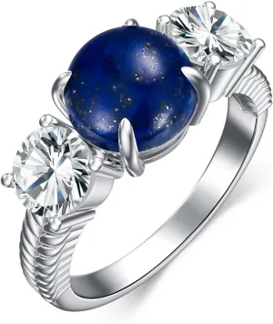 Natural Lapis Lazuli Rings For Women & Girl Sterling Silver Blue Gemstone Rings September Birthstone Rings Size 6-8 Jewelry Gift For Mother, Wife, Girlfriend, Daughter