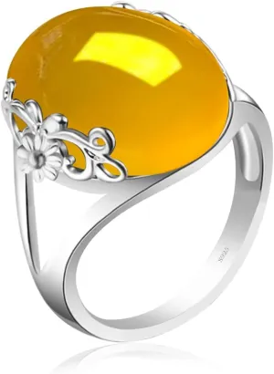 Natural Onyx Agate Stone Ring,S925 Sterling Silver Edged with Flower Vine Genuine Gemstone Turkey Ring Jewelry for Women