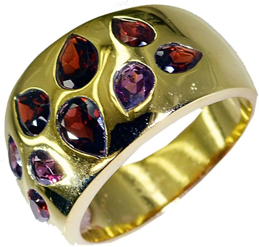 Natural Pear Shaped Garnet Gold Plated Couple Promise Rings in Size 4,5,6,7,8,9,10,11,12