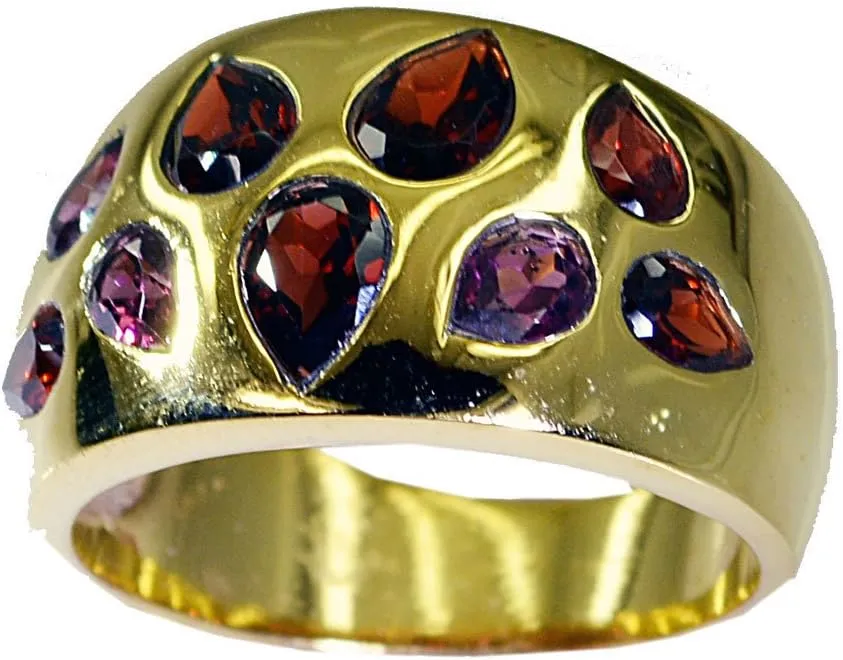 Natural Pear Shaped Garnet Gold Plated Couple Promise Rings in Size 4,5,6,7,8,9,10,11,12
