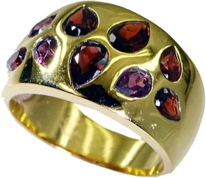 Natural Pear Shaped Garnet Gold Plated Couple Promise Rings in Size 4,5,6,7,8,9,10,11,12