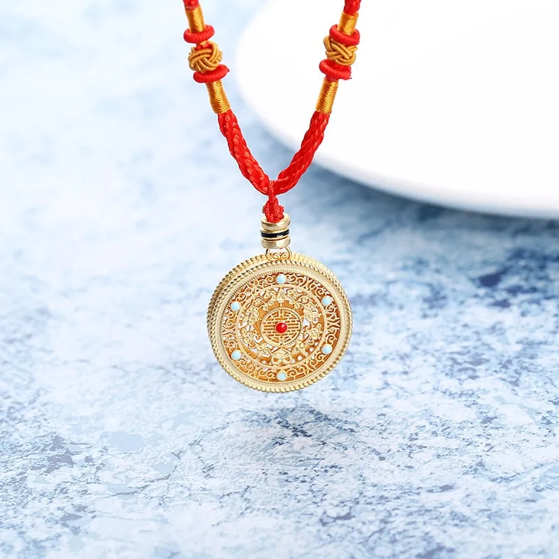 Natural south red enamel porcelain hollow Pendant Necklace
