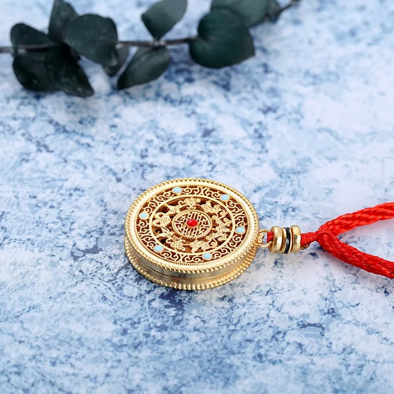 Natural south red enamel porcelain hollow Pendant Necklace