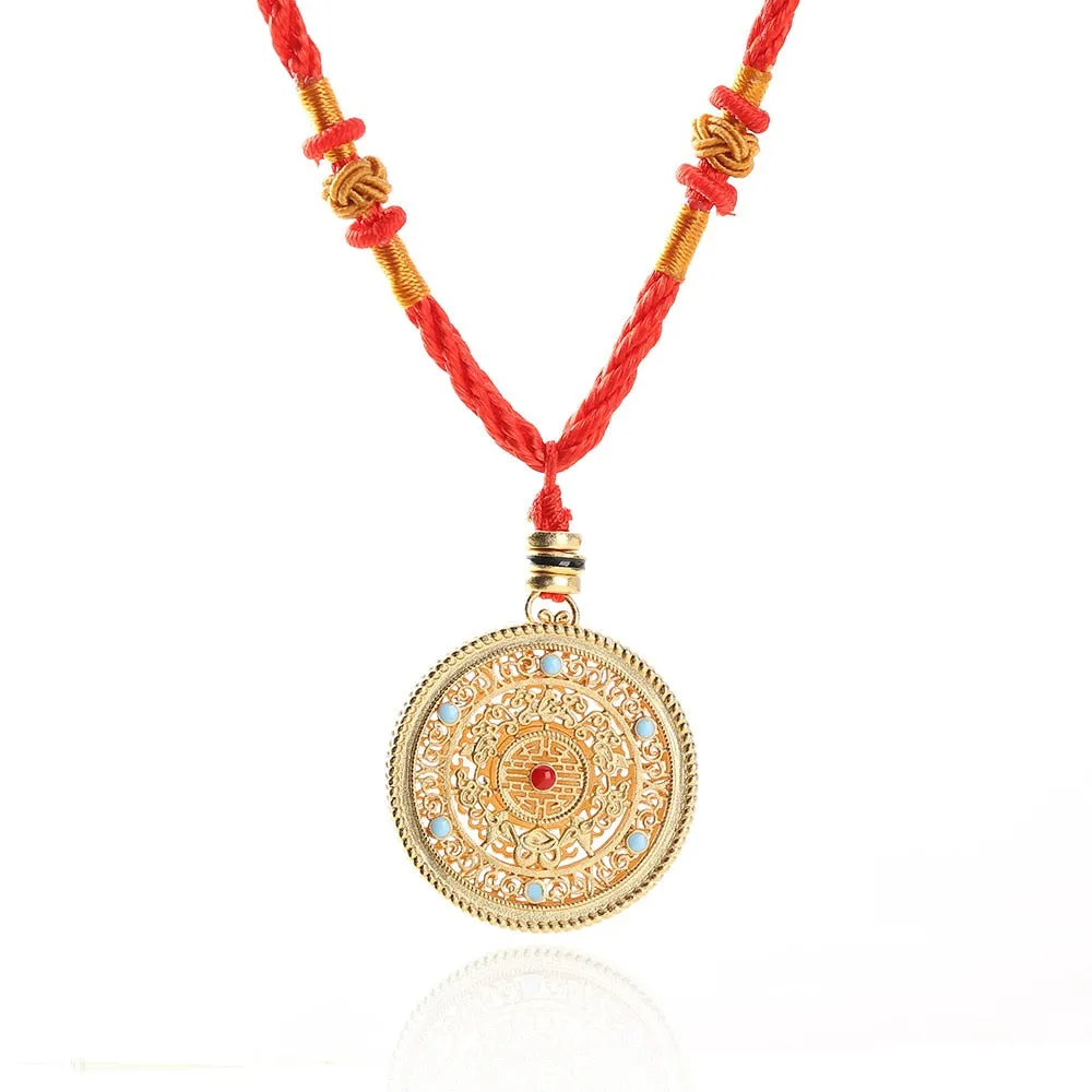 Natural south red enamel porcelain hollow Pendant Necklace