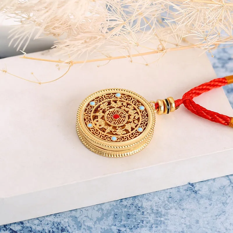 Natural south red enamel porcelain hollow Pendant Necklace