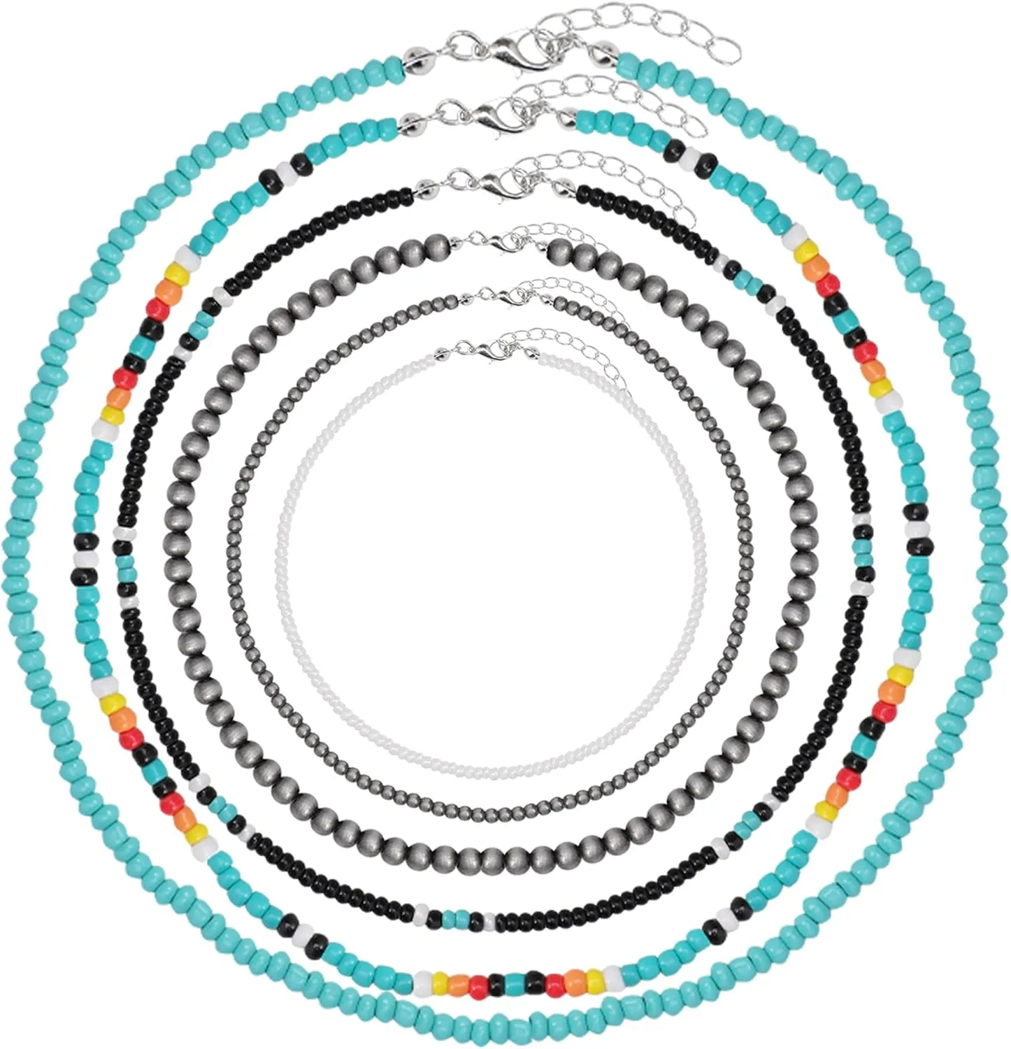 Navajo Pearl Necklace Western Seed Bead Choker Necklace Western Necklaces for Women 6PCS