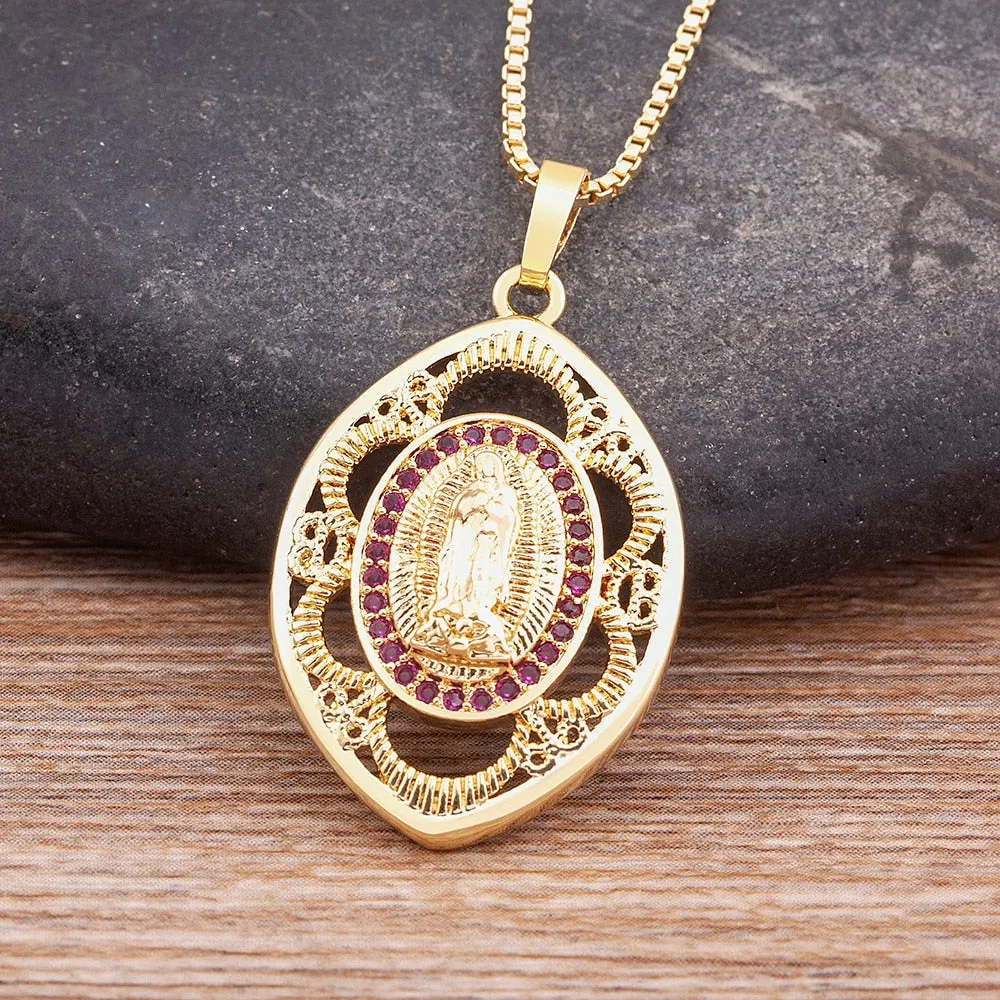 New Arrival Fashion Exquisite Cubic Zirconia Virgin Mary Necklace Women