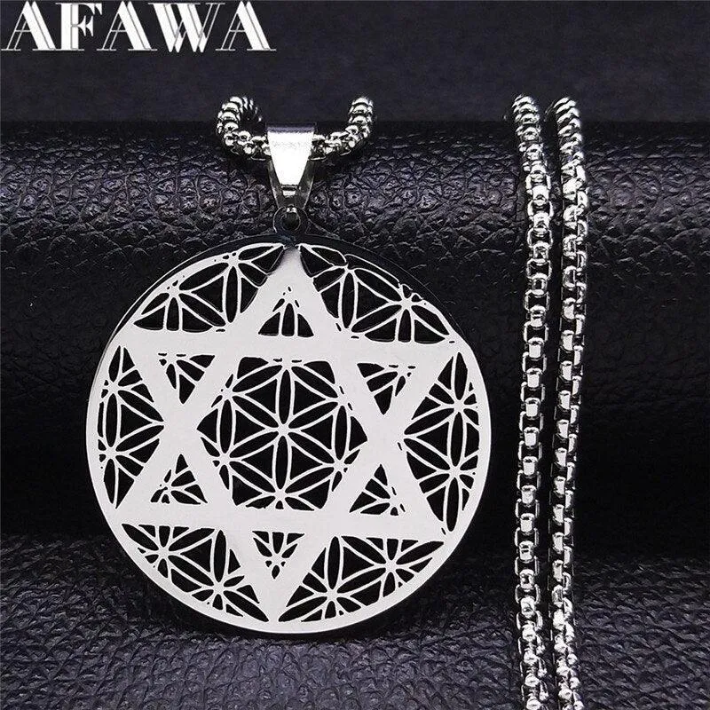 NEW Judaism Stainless Steel Flower of life Hexagram Gold Color Necklaces Pendant Necklace