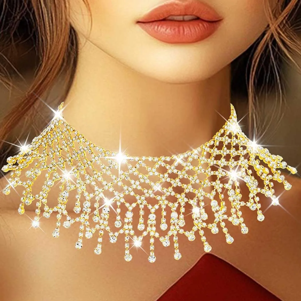 Nicute Rhinestone Choker Necklace Silver Crystal Necklaces Bling Wedding Prom Necklace Jewelry for Women