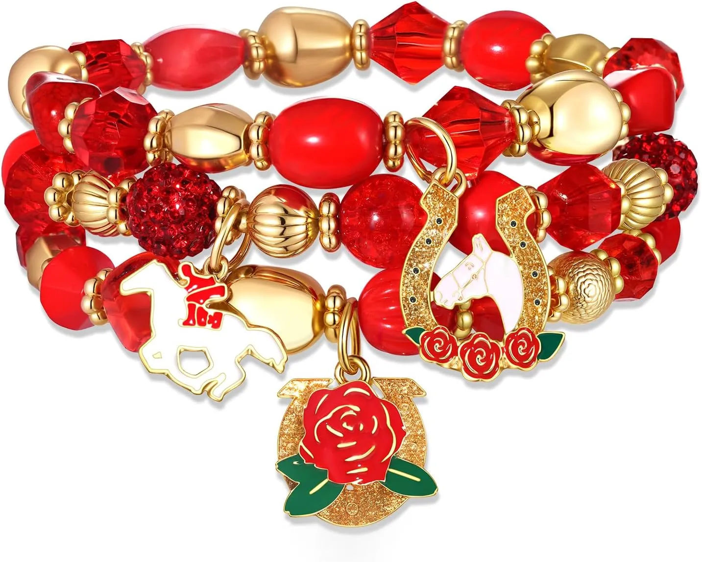 NLCAC Mardi Gras Bracelets for Women Glitter Mask Crown Fleur De Lis Charm Bracelets Purple Green Gold Beaded Stretch Bracelets Carnival Holiday Accessory Party Gifts