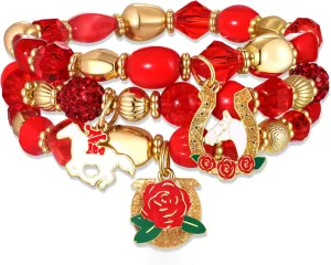 NLCAC Mardi Gras Bracelets for Women Glitter Mask Crown Fleur De Lis Charm Bracelets Purple Green Gold Beaded Stretch Bracelets Carnival Holiday Accessory Party Gifts