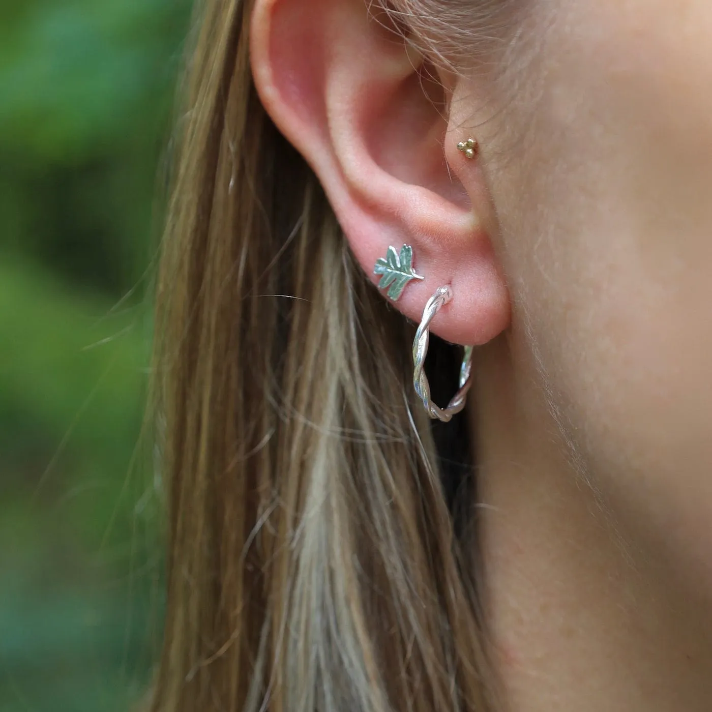 Oak Leaf Stud Earrings - Sterling Silver