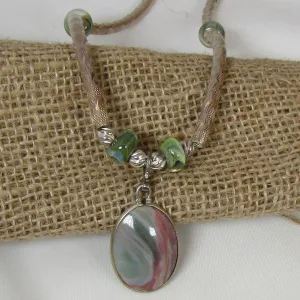Ocean Wave Jasper Gemstone & Silver Pendant Necklace