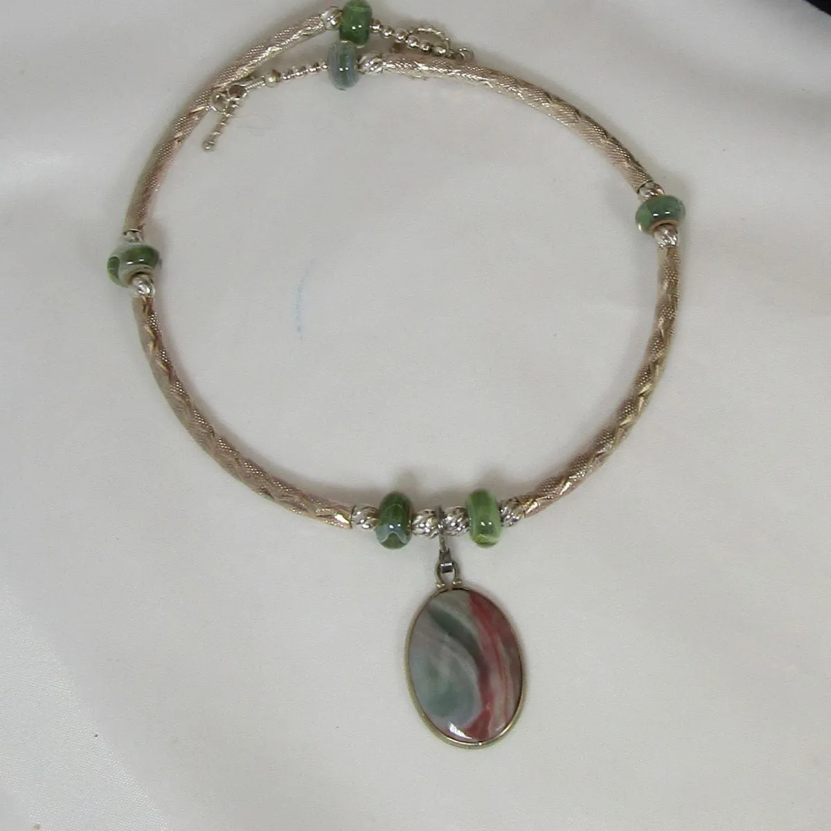 Ocean Wave Jasper Gemstone & Silver Pendant Necklace