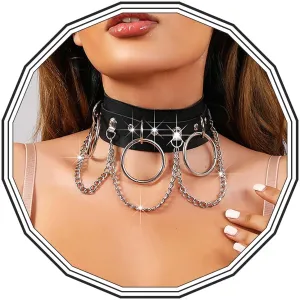Olbye Circle Leather Choker Necklace Black Studded Rock Punk Collar Necklace PU Gothic Short Necklaces Adjustable Link Necklaces Jewelry for Women