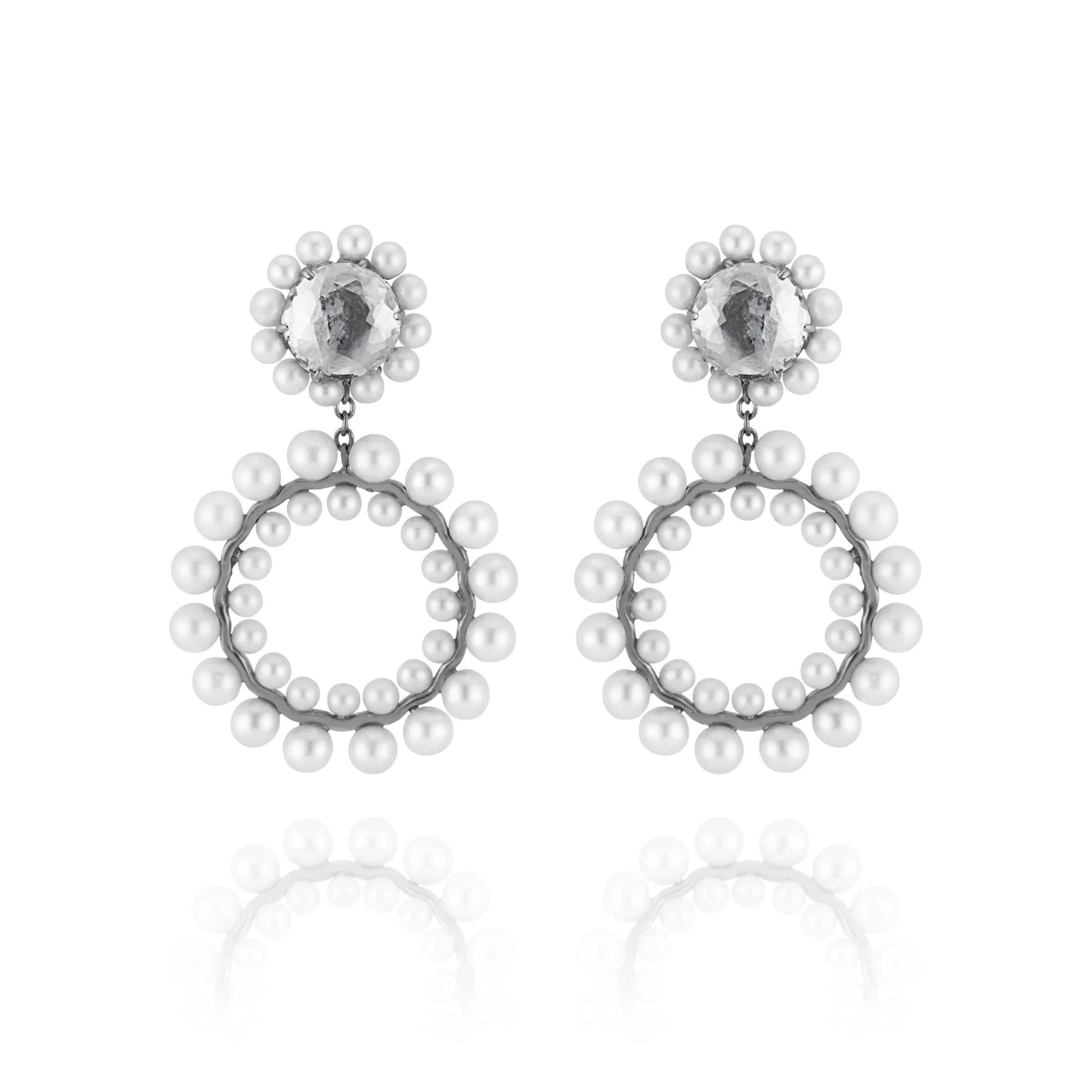 Olivia Double Boule Pearl Earrings (Black Rhodium Wash or 14k Gold)