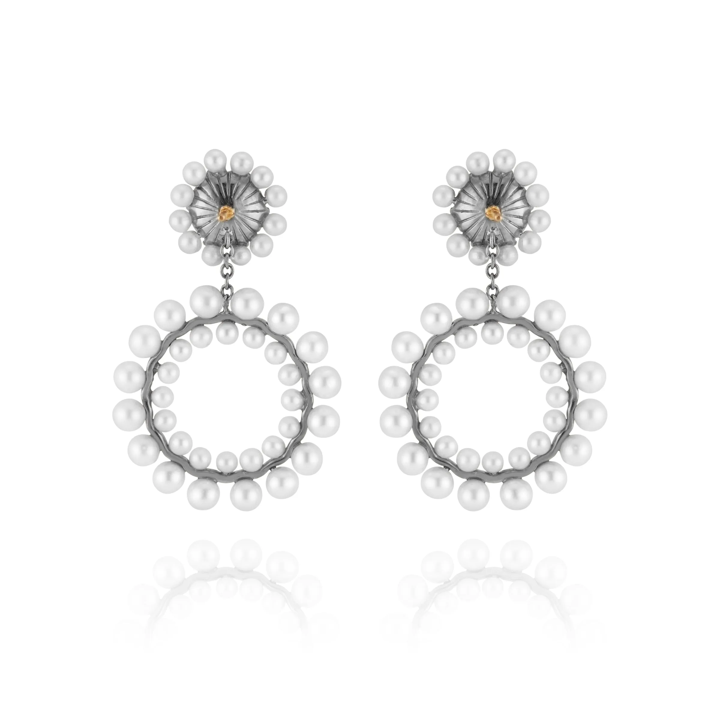 Olivia Double Boule Pearl Earrings (Black Rhodium Wash or 14k Gold)