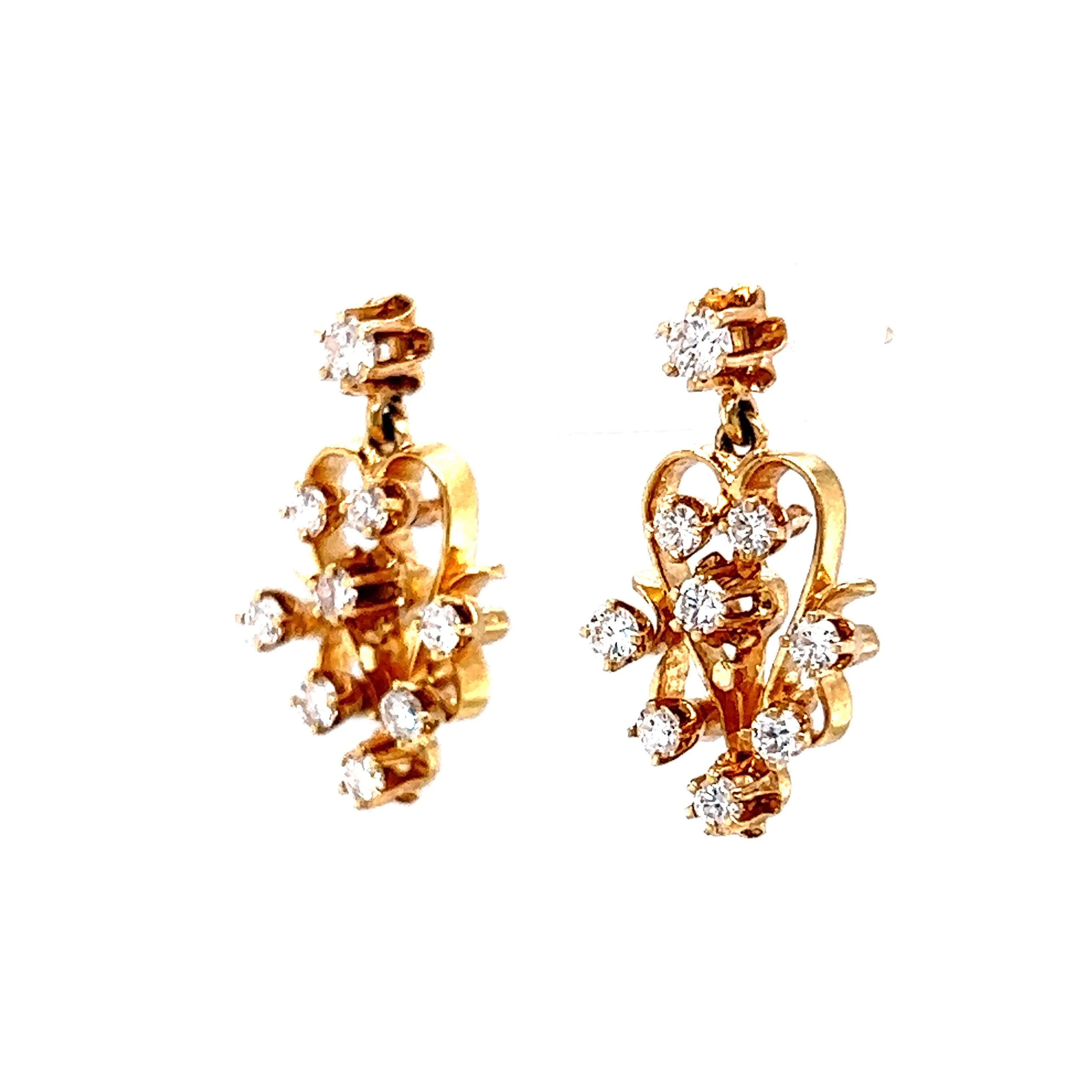Ornate Diamond Drop Earrings in 14K Yellow Gold