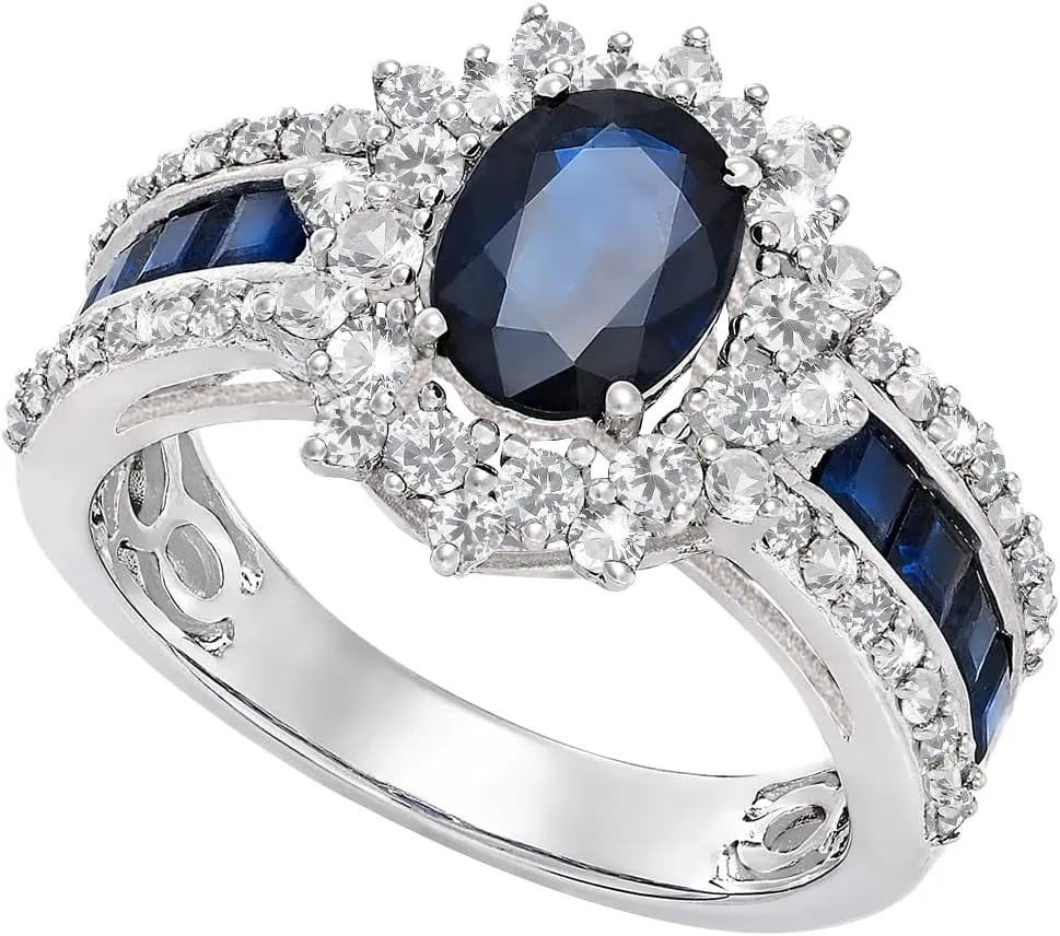 Oval Gemstone & Natural Diamond Rings, Statement Ring, 14K White Gold/14K Gold (1 3/4 cttw of Gemstone, 3/4 cttw of Diamonds)