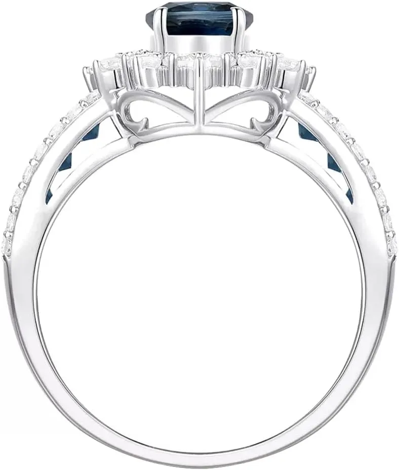 Oval Gemstone & Natural Diamond Rings, Statement Ring, 14K White Gold/14K Gold (1 3/4 cttw of Gemstone, 3/4 cttw of Diamonds)