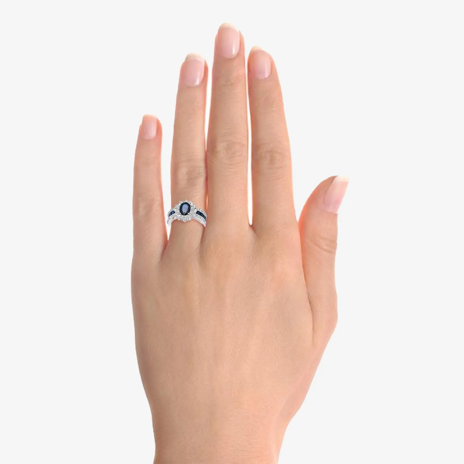 Oval Gemstone & Natural Diamond Rings, Statement Ring, 14K White Gold/14K Gold (1 3/4 cttw of Gemstone, 3/4 cttw of Diamonds)