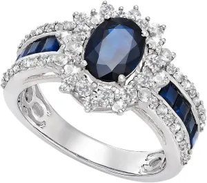 Oval Gemstone & Natural Diamond Rings, Statement Ring, 14K White Gold/14K Gold (1 3/4 cttw of Gemstone, 3/4 cttw of Diamonds)