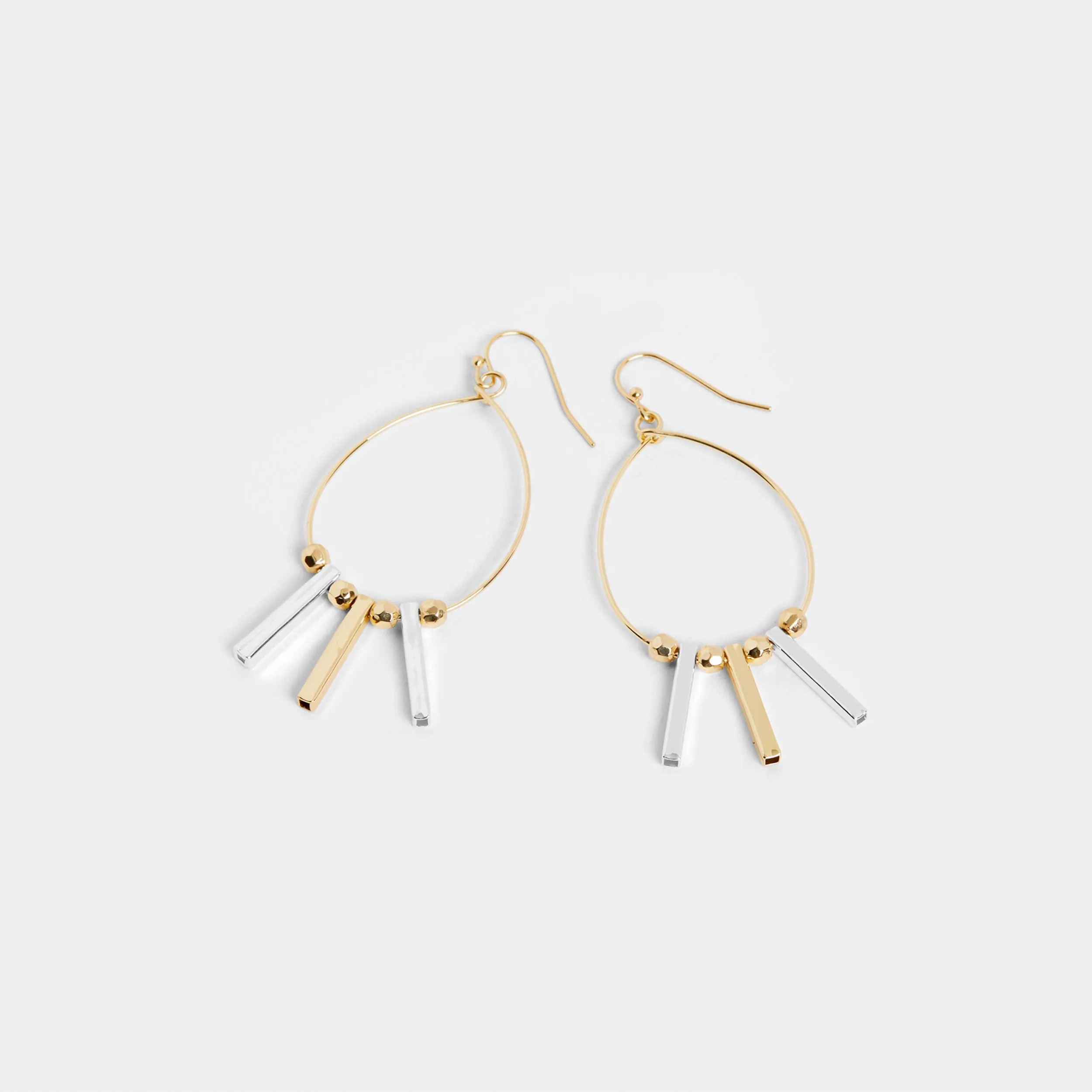 Oval Mixed Metal Beaded Hoop Earring