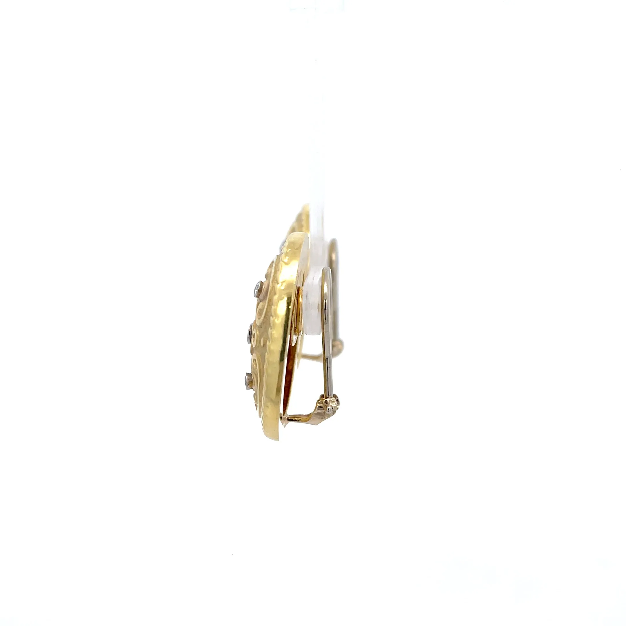 Oval Ornate Diamond Clip-on Earrings 18K Yellow Gold