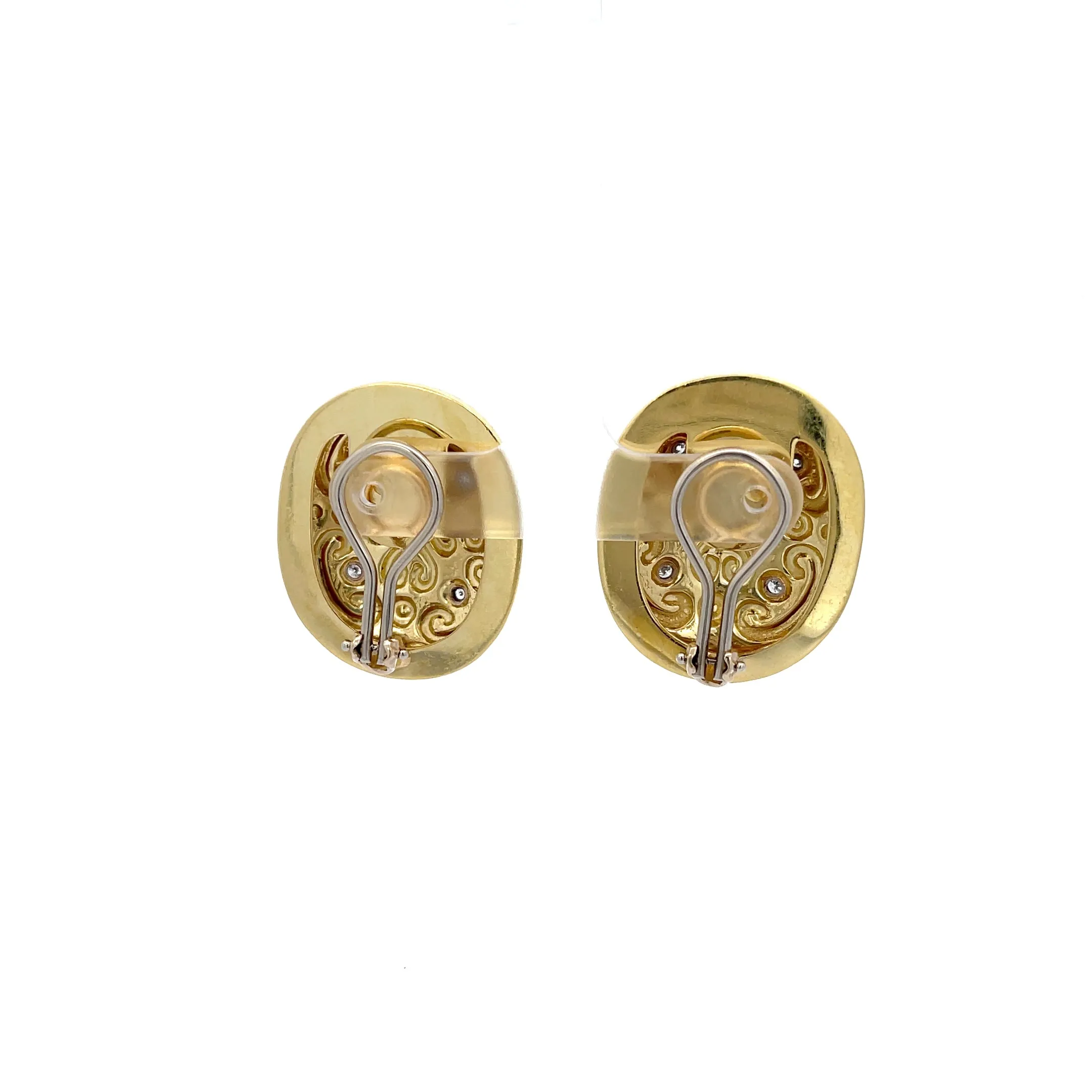 Oval Ornate Diamond Clip-on Earrings 18K Yellow Gold