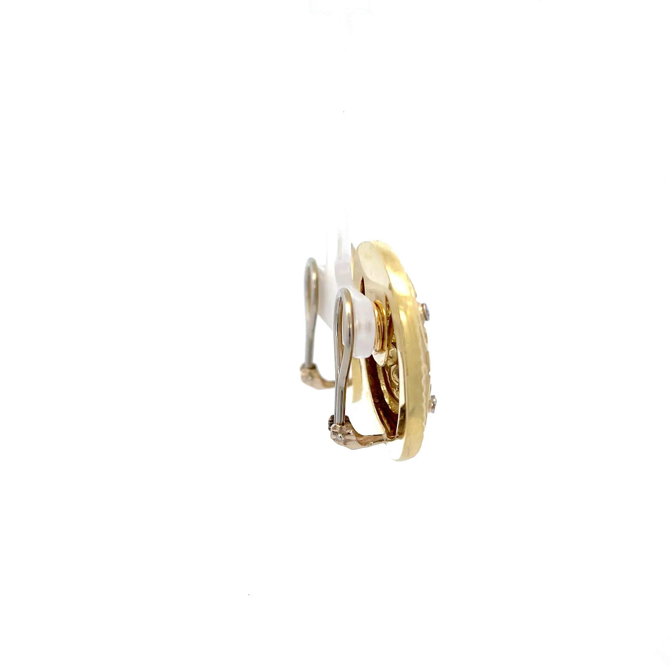 Oval Ornate Diamond Clip-on Earrings 18K Yellow Gold