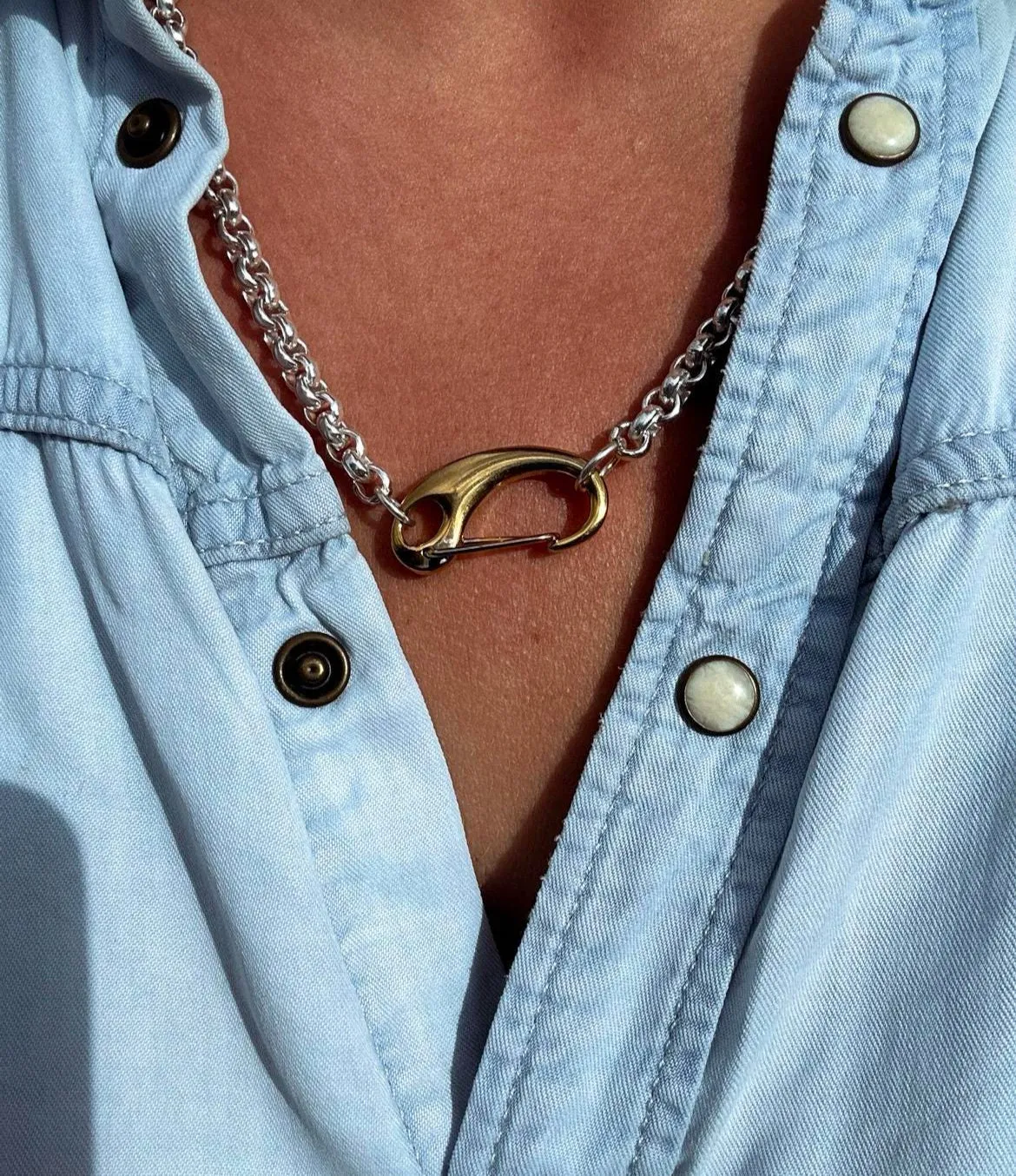 Oversized Clasp Mixed Metal Necklace