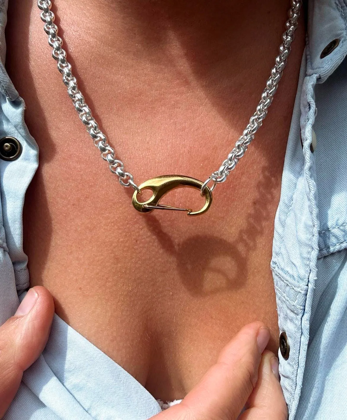 Oversized Clasp Mixed Metal Necklace