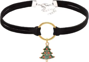 Paialco Soft Suede Leather Cord Golden Circle Choker Necklaces for Christmas
