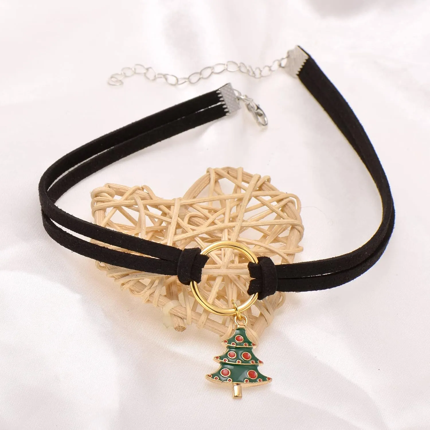Paialco Soft Suede Leather Cord Golden Circle Choker Necklaces for Christmas