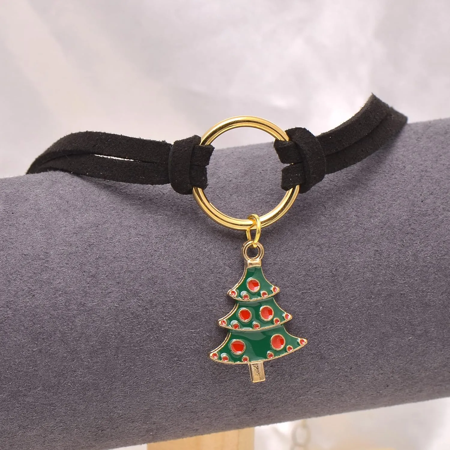 Paialco Soft Suede Leather Cord Golden Circle Choker Necklaces for Christmas