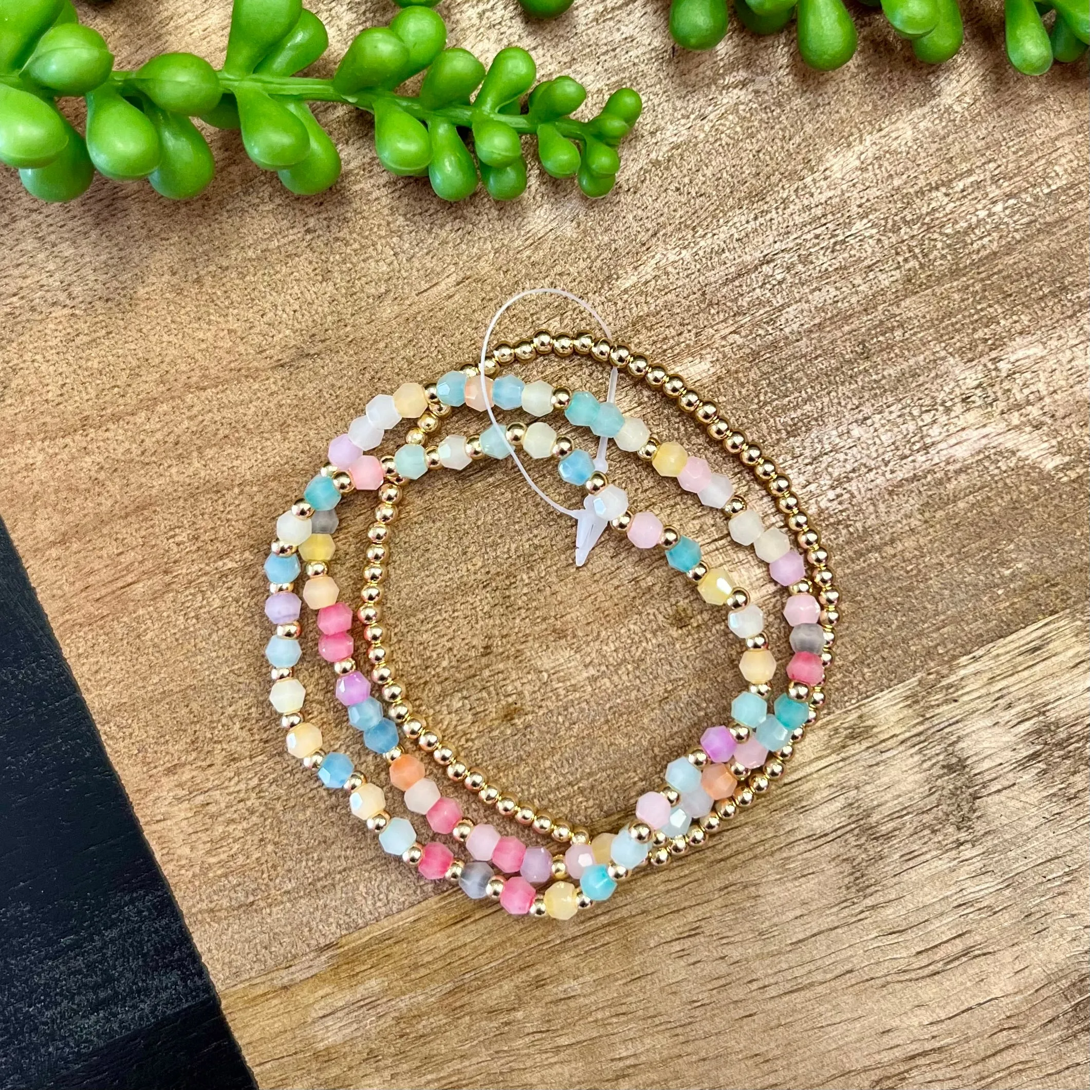 Pastel & Gold Beaded 3 Bracelet Set